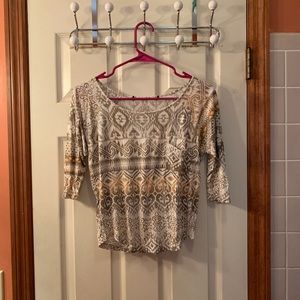 Natural Tone Patterned Long Sleeve Tee